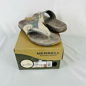 Merrell Women's Senise Taupe Leather Slip-On Toe Post Outdoor Sport Sandals SZ 7